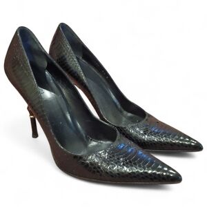 Gucci Black Water Snake Leather Bamboo Heels